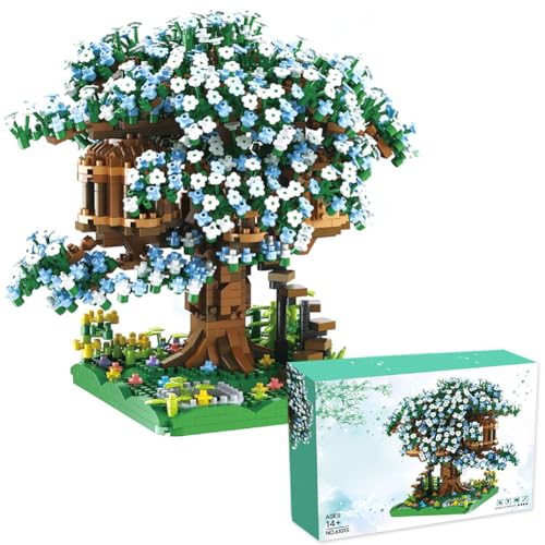 Danbghyuo Sakura Baumhaus Bauklötze Kit,1345Pcs Kirschblüte Baumhau,Bonsai Baum Bausteine,Mini Sakura Baumhaus Bonsai Baum Bausteine Set,DIY Japanische Kreatives Kollektion Deko Geschenk(Green von Danbghyuo