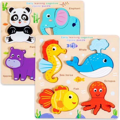 Holzpuzzle ab 1 2 3 Jahre,3D Kinders Holzpuzzle Steckpuzzle Holz,Holzspielzeug Puzzle für Kinder,Montessori Spielzeug,Lernspielzeug Pädagogisches,Geschenk für Kinder Jungen und Mädchen (Tier Motive) von Danbghyuo