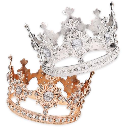 Krone Cake Topper, 2PCS Kleine Strass-Krone Tortenaufsatz,Mini Krone Dekoration, Krone Tortenaufsatz,für Geburtstag Party Hochzeit Kuchen Prinzessin Kopfschmuck Zubehör (Roségold Silber) von Danbghyuo