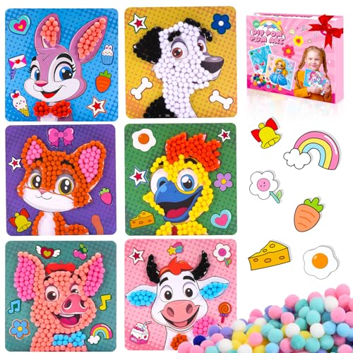 Dancial Mädchen Geschenke DIY Spielzeug Set 6PCS, Pom Pom Handwerk & Kunst Kits Bauernhof Tiere Handwerk Geschenke für Mädchen Alter 2 3 4 5 6, Geburtstag Weihnachten Geschenke für Mädchen 3-8 von Dancial