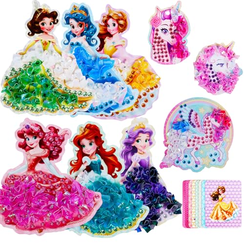Dancial Prinzessin Bastelset für Kinder Prinzessin Handmalerei Mädchen Poke Art DIY Toys Kreativsets zum Basteln mit Pailletten für Kinder von 3 4 5 6 Mädchen Weihnachten Geburtstagsgeschenk von Dancial