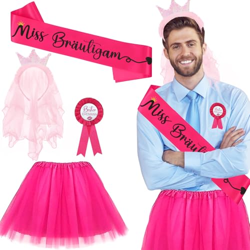 Dandin Männer JGA Kostüm Set,Junggesellenabschied Männer,Junggesellenabschied Krone,Abzeichen,Schärpe und Tütü Herren Junggesellenabschieds Männers,JGA Party Kostüms Zubehör von Dandin