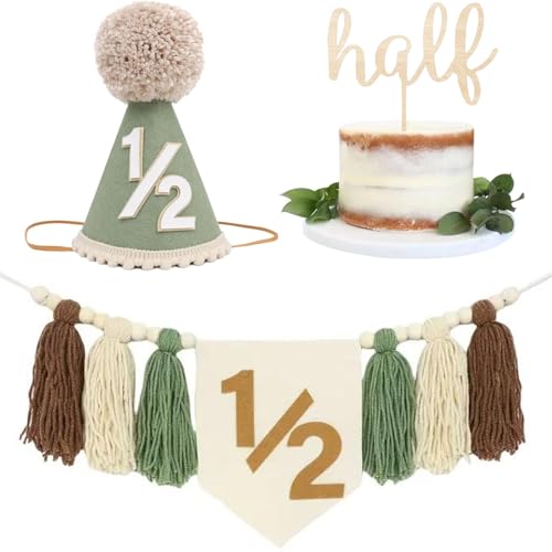 Baby Boy First Birthday Party Decorations - High Chair Banner 1st Birthday Crown Hat Cake Toppe Handmade Tassel Garland Highchair Banner Decor (Wild Half) von Danduolai