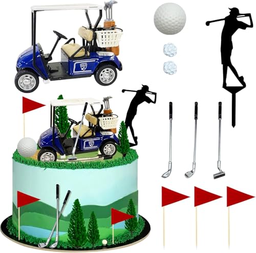 Golf-Kuchendekorationen, Überschrift für den blauen Kuchenaufsatz, Geburtstagsdekorationen für Golfer mit Wagenflagge, Golfball für Männer, Sport, Golf, Themenparty-Zubehör (Blauer Golf) von Danduolai