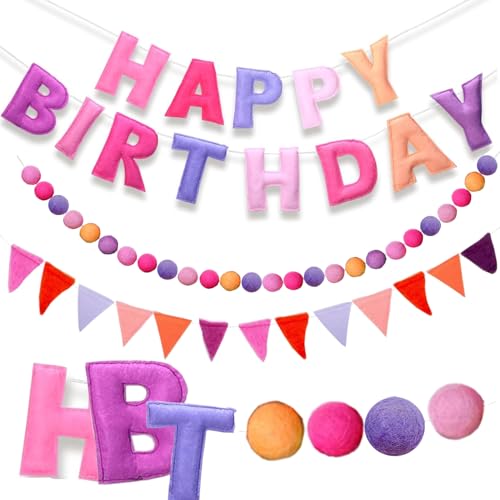 Vorbespanntes Happy Birthday Banner – Filzkugelgirlande – Happy Birthday Girlande, Regenbogen-Geburtstagsdekorationen, personalisiertes Schild für Partydekoration, Foto-Requisite (Rosa mit Kugelfahnen Vorbespanntes Happy Birthday Banner – Filzkugelgirlande – Happy Birthday Girlande, Regenbogen-Geburtstagsdekorationen, personalisiertes Schild für Partydekoration, Foto-Requisite (Rosa mit Kugelfahnen von Danduolai