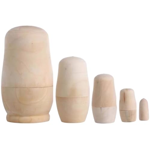 5 Stück Unbemalte Russische Nesting Dolls, Dekoration DIY Matroschka Puppen Russische Nesting Dolls Leere Holzembryonen von Danlai