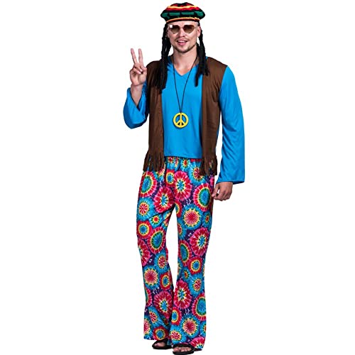Danlai Herren Hippie Weste Coat Kostüm Set Retro Hippy Man Kostüm Für Die 60er Jahre 70er Jahre Hippie -kostümer -karnevalsparty Halloween Outfits von Danlai