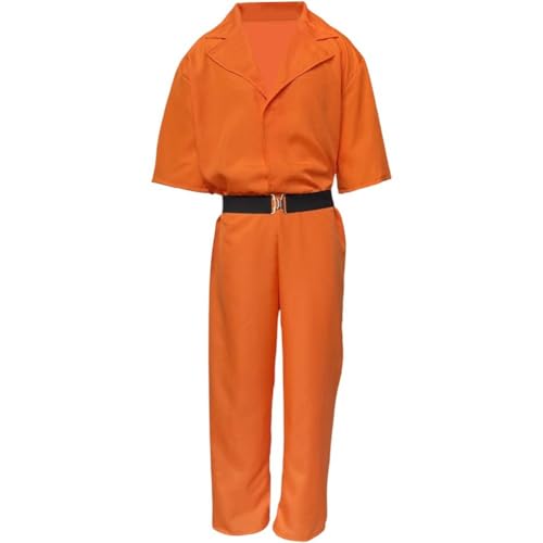 Erwachsene Gefangener Overall Sträfling Kostüm Reißverschluss Langarm Revers Kragen Gefängnis Onesie Halloween Cosplay Party Outfit Erwachsene Gefangener Overall Sträfling Kostüm Reißverschluss Langarm Revers Kragen Gefängnis Onesie Halloween Cosplay Party Outfit von Danlai