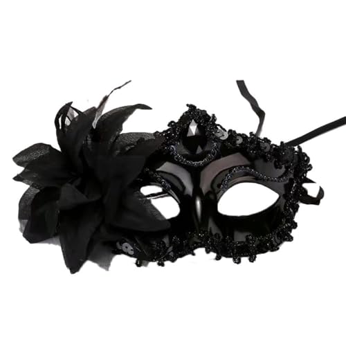 Danshinbow Maskerade Masken mit Feder Glänzende Pailletten Gesicht Glitzer Kosmetik Spitze Augenmaske Venezianische Party Karneval Halloween Kostüm für Männer Frauen (Schwarz) von Danshinbow