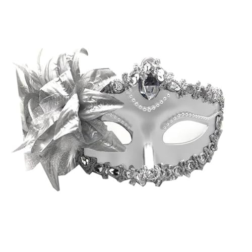 Danshinbow Maskerade Masken mit Feder Glänzende Pailletten Gesicht Glitzer Kosmetik Spitze Augenmaske Venezianische Party Karneval Halloween Kostüm für Männer Frauen (Weiß) von Danshinbow
