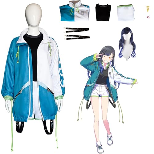 Daotutu An Shiraishi Project Sekai Colourful Stage Cosplay Perücke Kostüm Outfit für Frauen Mädchen Anime Charakter Blau Jacke Uniform Komplettes Set Halloween Karneval Party Dress Up Anzug (XL) von Daotutu