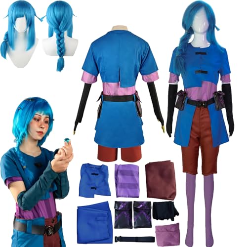 Daotutu Anime Arcane Young Jinx Cosplay Kostüm mit Perücke Rolle Caitlyn Vi Hosen Tasche Handschuhe Socken Uniform Outfits Erwachsene Komplettset Dress Up Anzug Halloween Karneval Party für Frauen von Daotutu