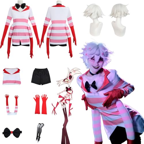 Daotutu Anime Hazbin Hotel Cosplay Kostüm Outfit Rolle Angel Dust Uniform Komplettset Set Halloween Karneval Party Dress Up Anzug mit Wig (M) von Daotutu