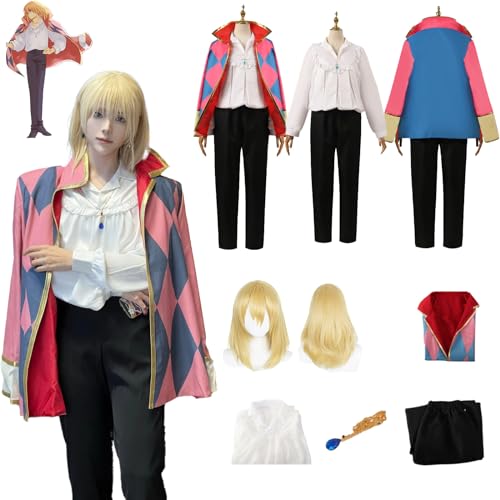 Daotutu Anime Howl's Moving Castle Cosplay Kostüm Outfit Rolle Howl Uniform Komplettset Set Halloween Karneval Party Dress Up Anzug mit Perücke für Unisex (L) von Daotutu