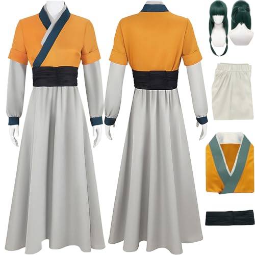 Daotutu Anime Maomao Cosplay Kostüm für The Apothecary Diaries Cosplay Outfit Rolle Jinshi Rollenspiel Gelb Uniform Komplettes Set Halloween Dress Up Anzug mit Perücke Hosen für Frauen Mädchen von Daotutu