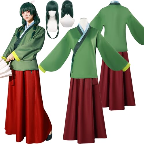 Daotutu Anime Maomao Cosplay Kostüm für The Apothecary Diaries Cosplay Outfit Rolle Jinshi Rollenspiel Uniform Komplettes Set Halloween Dress Up Anzug mit Perücke Mantel Rock für Frauen Mädchen von Daotutu