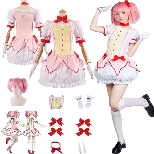 Daotutu Anime Puella Magi Madoka Magica Cosplay Kostüm Outfit Rolle Kaname Madoka Uniform Komplettset Set Halloween Karneval Party Dress Up Anzug mit Perücke für Frauen Mädchen (S) von Daotutu