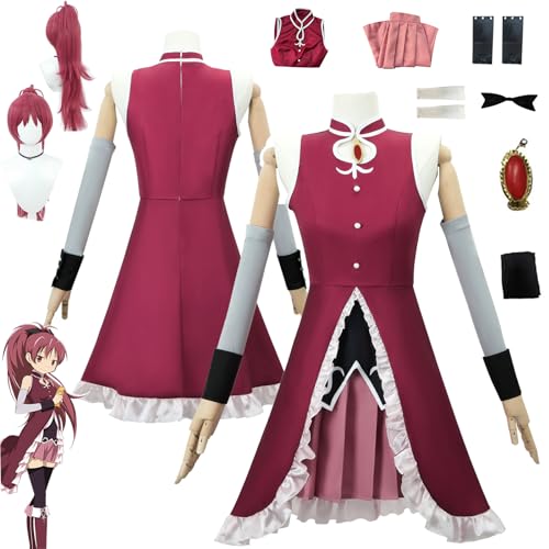Daotutu Anime Puella Magi Madoka Magica Cosplay Kostüm Outfit Rolle Sakura Kyouko Uniform Komplettset Set Halloween Karneval Party Dress Up Anzug mit Perücke für Frauen Mädchen (L) von Daotutu