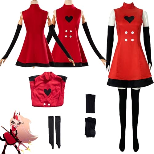 Daotutu Charlie Morningstar Hazbin Hotel Cosplay Kostüm für Frauen Charakter Vaggie Rot Uniform Erwachsene Kleid Ärmel Komplettset Jacke Dress Up Anzug Outfits Halloween Karneval Party (3XL) von Daotutu