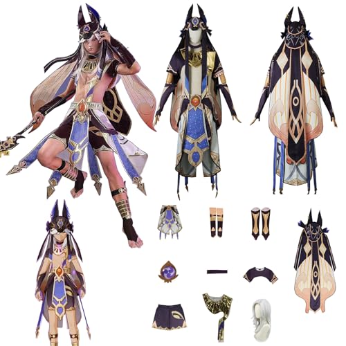 Daotutu Spiel Genshin Impact Cosplay Kostüm Outfit Rolle Cyno Cosplay Uniform Komplettset Set Halloween Karneval Party Dress Up Anzug mit Perücke (S) von Daotutu