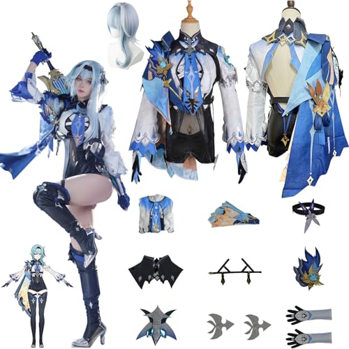 Daotutu Spiel Genshin Impact Cosplay Kostüm Outfit Rolle Eula Cosplay Uniform Komplettset Set Halloween Karneval Party Dress Up Anzug mit Perücke (L) von Daotutu