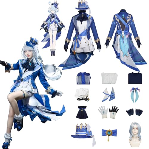 Daotutu Spiel Genshin Impact Cosplay Kostüm Outfit Rolle Furina Cosplay Uniform Komplettset Set Halloween Karneval Party Dress Up Anzug mit Perücke (S) von Daotutu