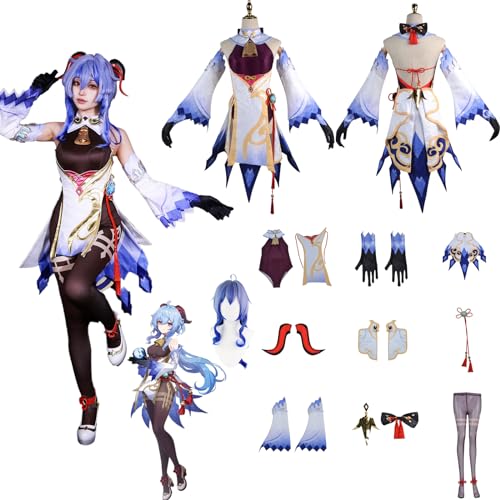 Daotutu Spiel Genshin Impact Cosplay Kostüm Outfit Rolle Ganyu Cosplay Uniform Komplettset Set Halloween Karneval Party Dress Up Anzug mit Perücke (3XL) von Daotutu