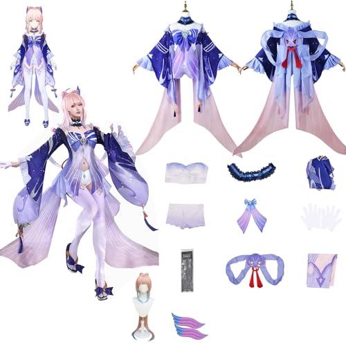 Daotutu Spiel Genshin Impact Cosplay Kostüm Outfit Rolle Sangonomiya Kokomi Cosplay Uniform Komplettset Set Halloween Karneval Party Dress Up Anzug mit Perücke (S) von Daotutu
