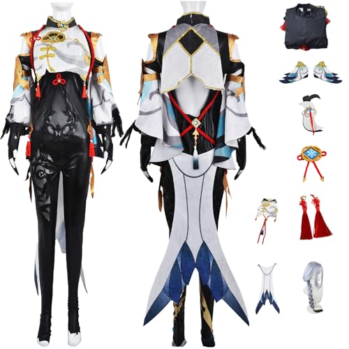 Daotutu Spiel Genshin Impact Cosplay Kostüm Outfit Rolle Shenhe Cosplay Uniform Komplettset Set Halloween Karneval Party Dress Up Anzug mit Perücke (3XL) von Daotutu