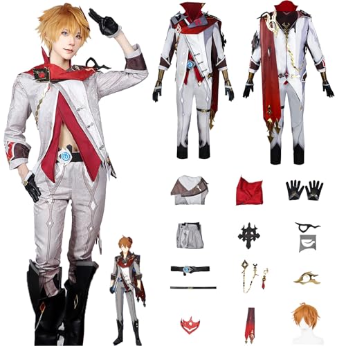 Daotutu Spiel Genshin Impact Cosplay Kostüm Outfit Rolle Tartaglia Cosplay Uniform Komplettset Set Halloween Karneval Party Dress Up Anzug mit Perücke (2XL) von Daotutu