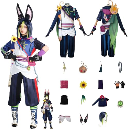 Daotutu Spiel Genshin Impact Cosplay Kostüm Outfit Rolle Tighnari Cosplay Uniform Komplettset Set Halloween Karneval Party Dress Up Anzug mit Perücke (M) von Daotutu