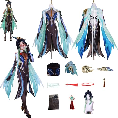 Daotutu Spiel Genshin Impact Cosplay Kostüm Outfit Rolle Xianyun Cosplay Uniform Komplettset Set Halloween Karneval Party Dress Up Anzug mit Perücke (L) von Daotutu