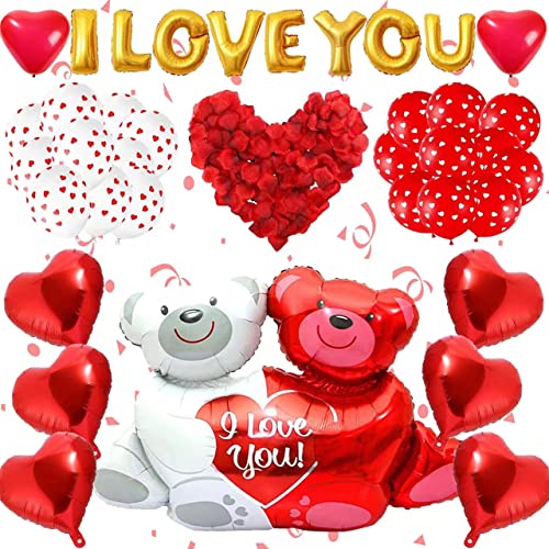 Daover 1062 Stück Valentinstag Luftballons Dekoration Set, 1000 Rosenblätter, Liebesbär Ballon, Love Luftballons, Folienballon Herze, Herz Luftballons, Romantisches Deko Set für Valentinstag/Hochzeit Daover 1062 Stück Valentinstag Luftballons Dekoration Set, 1000 Rosenblätter, Liebesbär Ballon, Love Luftballons, Folienballon Herze, Herz Luftballons, Romantisches Deko Set für Valentinstag/Hochzeit von Daover