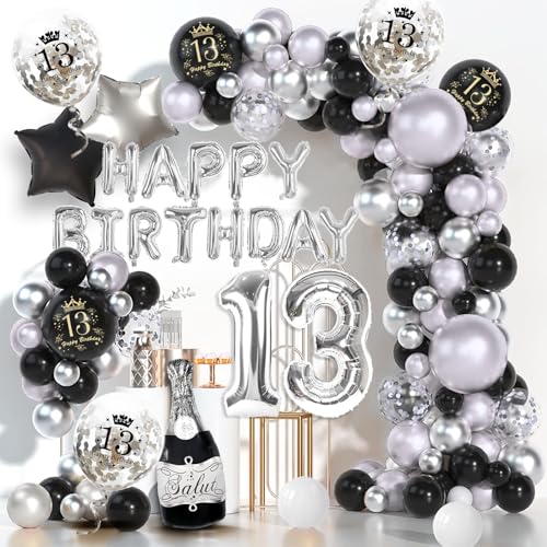 13. Geburtstag Dekoration für Jungen und Mädchen - Schwarz Silber Set mit Happy Birthday Balloon, Konfetti Luftballons 13. Geburtstag Dekoration für Jungen und Mädchen - Schwarz Silber Set mit Happy Birthday Balloon, Konfetti Luftballons von Dargds
