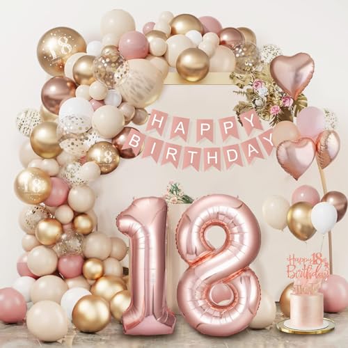 18. Geburtstag Mädchen Deko,Dargds 18 Geburtstag Deko, Geburtstagsdeko 18 Mädchen mit Luftballons 18 Geburtstag,Happy Birthday Girlande,Roségold Ballons 18. Geburtstag Mädchen Deko,Dargds 18 Geburtstag Deko, Geburtstagsdeko 18 Mädchen mit Luftballons 18 Geburtstag,Happy Birthday Girlande,Roségold Ballons von Dargds
