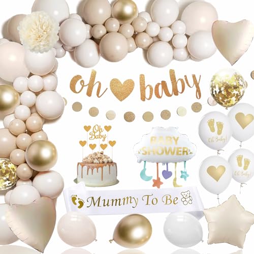 Babyparty Deko Mädchen,Baby Shower Deko Mädchen Junge mit Luftballons Weiße Gold,Babyshowerparty Deko mit Mummy to Be Sash,Gender Reveal Party Dekoration Boy Girl Babyparty Deko Mädchen,Baby Shower Deko Mädchen Junge mit Luftballons Weiße Gold,Babyshowerparty Deko mit Mummy to Be Sash,Gender Reveal Party Dekoration Boy Girl von Dargds