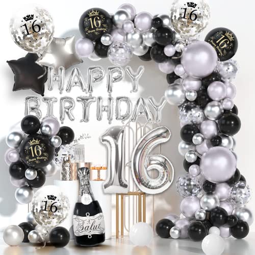 16. Geburtstag Deko Junge Mädchen Schwarz Silber, Happy Birthday Balloon, Luftballon 16, Konfetti Luftballons für Dekoration Mann, Silver16 16. Geburtstag Deko Junge Mädchen Schwarz Silber, Happy Birthday Balloon, Luftballon 16, Konfetti Luftballons für Dekoration Mann, Silver16 von Dargds