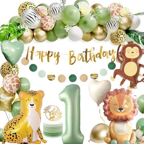 Deko 1. Geburtstag Junge Mädchen, Geburtstagsdeko 1 Jahr, Safari Grüne Luftballon 1. Geburtstag, Dschungel Kindergeburtstag Deko 1 Jahr mit Wild One für 1 geburtstag Junge Mädchen Deko 1. Geburtstag Junge Mädchen, Geburtstagsdeko 1 Jahr, Safari Grüne Luftballon 1. Geburtstag, Dschungel Kindergeburtstag Deko 1 Jahr mit Wild One für 1 geburtstag Junge Mädchen von Dargds