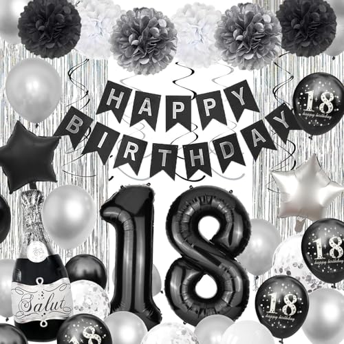 Deko 18. Geburtstag Junge, 18 Geburtstag Deko Mädchen, Geburtstagsdeko 18 mit Luftballons Schwarz Weiß Silber,Happy Birthday Girlande für 18 Junge Mädchen Deko 18. Geburtstag Junge, 18 Geburtstag Deko Mädchen, Geburtstagsdeko 18 mit Luftballons Schwarz Weiß Silber,Happy Birthday Girlande für 18 Junge Mädchen von Dargds
