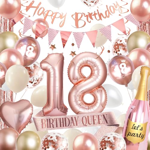 Deko 18. Geburtstag Mädchen, Luftballon 18. Geburtstag Roségold, Geburtstagsdeko 18 Mädchen mit Happy Birthday Banner mit Folienballon 18 für Ballons 18 Deko Frauen Deko 18. Geburtstag Mädchen, Luftballon 18. Geburtstag Roségold, Geburtstagsdeko 18 Mädchen mit Happy Birthday Banner mit Folienballon 18 für Ballons 18 Deko Frauen von Dargds