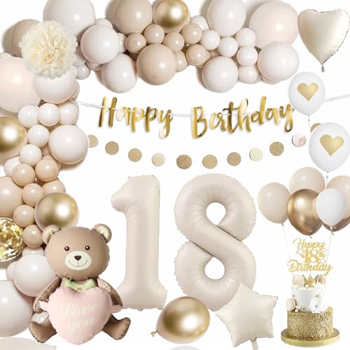 Deko 18. Geburtstag für Mädchen und Junge - Bär Folienballon, Luftballons Beige Gold, Happy Birthday Banner Girlande - Geburtstagsdeko Set Deko 18. Geburtstag für Mädchen und Junge - Bär Folienballon, Luftballons Beige Gold, Happy Birthday Banner Girlande - Geburtstagsdeko Set von Dargds