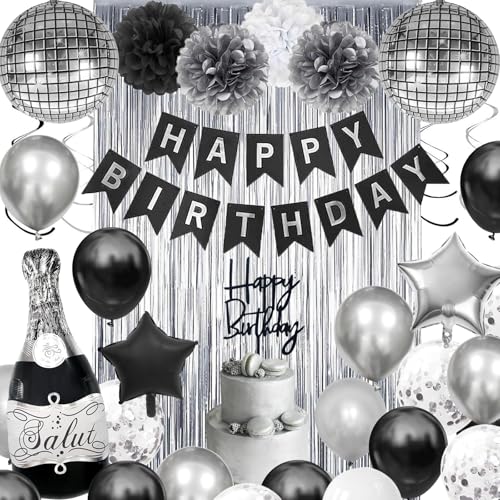 Geburtstagsdeko Mann, Deko Geburtstag mit Happy Birthday Girlande Schwarz, Luftballons Schwarz Weiß, Konfetti Silber Balloon,Discokugel Luftballon,Tissue Papier Poms für Mann Geburtstag Party Geburtstagsdeko Mann, Deko Geburtstag mit Happy Birthday Girlande Schwarz, Luftballons Schwarz Weiß, Konfetti Silber Balloon,Discokugel Luftballon,Tissue Papier Poms für Mann Geburtstag Party von Dargds