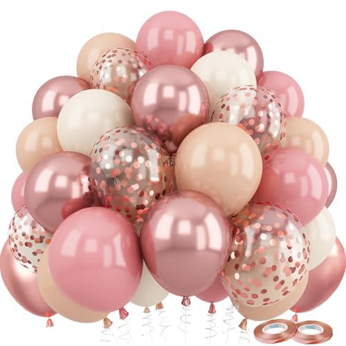 Luftballons Geburtstag Rosa Beige, 60 Stück Retro Rosa Creme Roségold Konfetti Pastell Luftballons Apricot Ballons für Hochzeit Geburtstag Deko Mädchen, Babyparty von Dargds