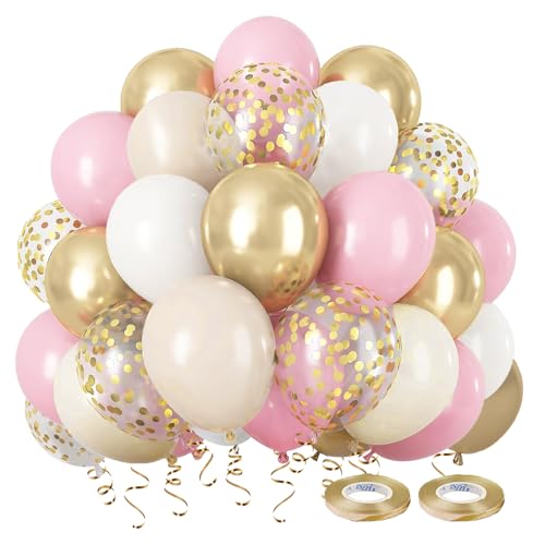 Luftballons Rosa Beige Gold, 60 Stück 12 Zoll Konfetti Helium Ballons Beige Gold, Rosa Luftballons und Pink Weiß Ballons für Geburtstag Mädchen Frauen,Hochzeit,Baby Shower Party Dekoration von Dargds