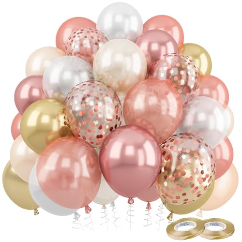 Luftballons Rosegold Rosa,60 Stück Pink Pastell Luftballons Geburtstag mit Metallic Roségold Gold Weiß Champagnerfarbe Konfetti Ballons für Babyparty Hochzeit Deko Geburtstags Mädchen Frau von Dargds