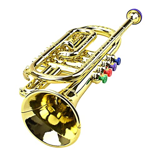 Darmlly Trompete Kindermusikalisches Lernspielzeug Blasinstrumente ABS Gold Trompete mit 4 Farbigen Tasten für Kinder von Darmlly
