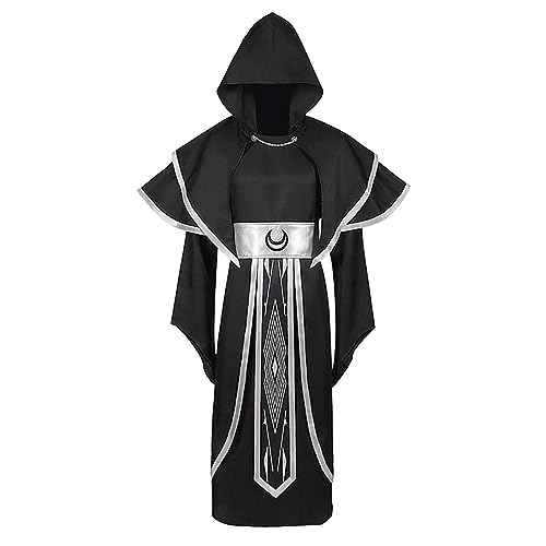 Darringls Herren Halloween Kostüm Robe Priester Pate Kostüm Muslimisches Cosplay Kostüm mit Kapuze Mönchskutte Priester Mönchskostüm Hooded Mönch Herren Mönchskutte Priester Mönchskostüm Hooded Mönch von Darringls