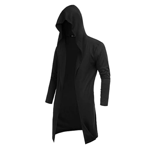 Darringls Herren Jacke Long Hooded Open Edge Cardigan Für Karneval Fasching Halloween Kostüm Party Cosplay Verkleidung Lange Sweatjacke Mit Kapuze,Gothic Mantel Männer Mittelalter Vintage Jacke von Darringls