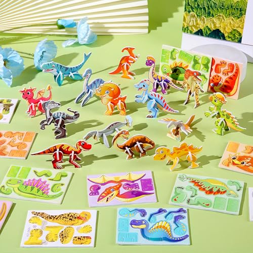 Darryy 3D Jigsaw Puzzle, 30 PCS Tier Insekt 3D Cartoon Puzzle, Pädagogisches 3D Cartoon Puzzle Für Kinder, Mini Puzzle Kinder, 3D Puzzle for Kids Toys, Cartoon Puzzle (Dinosaurier) von Darryy
