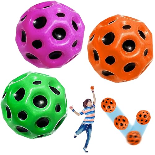 Darryy Astro Jump Ball, 3 Stück Moon Ball Hohe Springender Gummiball, Super High Bouncing Bounciest Lightweight Foam Ball, Space Ball, Stressabbau Spielzeug, 7 cm Hohe Bounce-Loch-Ball von Darryy